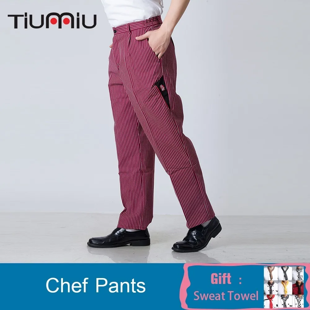 

Black & Red Stripe Men Wholesale Restaurant Kitchen Food Service Bakery Coffee Shop Work Wear Pants Waiter Cooker Pants Trousers