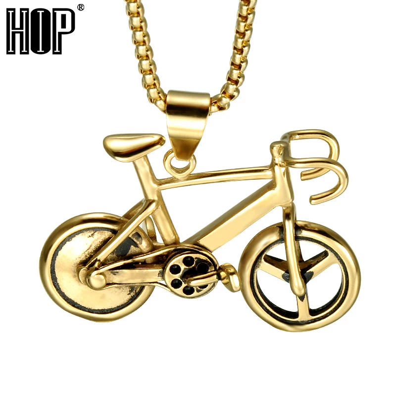 HIP Biker Mens Charm Necklaces Pendants Gold Color 316L Stainless Steel