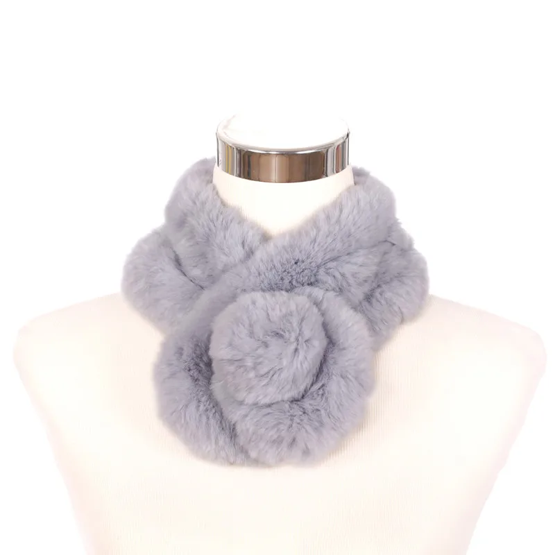 ZY86006 зима горячая Распродажа для женщин и девочек мода прекрасный вязаный натуральный кроличий мех с помпоном шарф меховой аксессуар кольца - Цвет: Light Gray