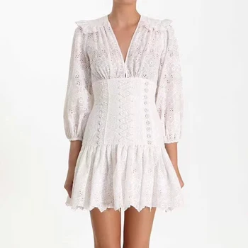 

2019 Mini Dress Sexy Celebrity Hollow Out V Neck Women Full Embroidery Night Club Bandage Body con Party Dresses Wholesale