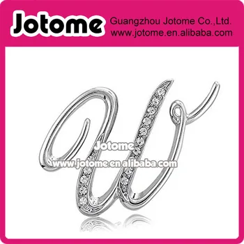 

Silver-Tone Rhinestone Initial Letter W Fashion Brooch Pin