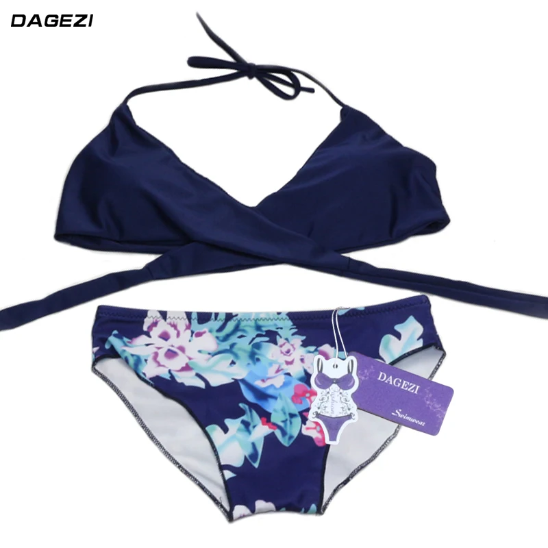 

DAGEZI Women's Floral Bikini Swimsuit Bandage Cross Front Swimwear Brazilian Halter String Bathing Suit Beach Swim Wear Biquini