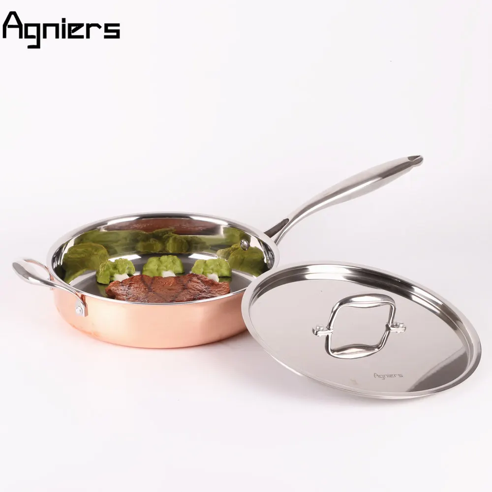 Agniers 26cm Multi Ply Clad Copper Frying Pan With Ears Covered Cooking