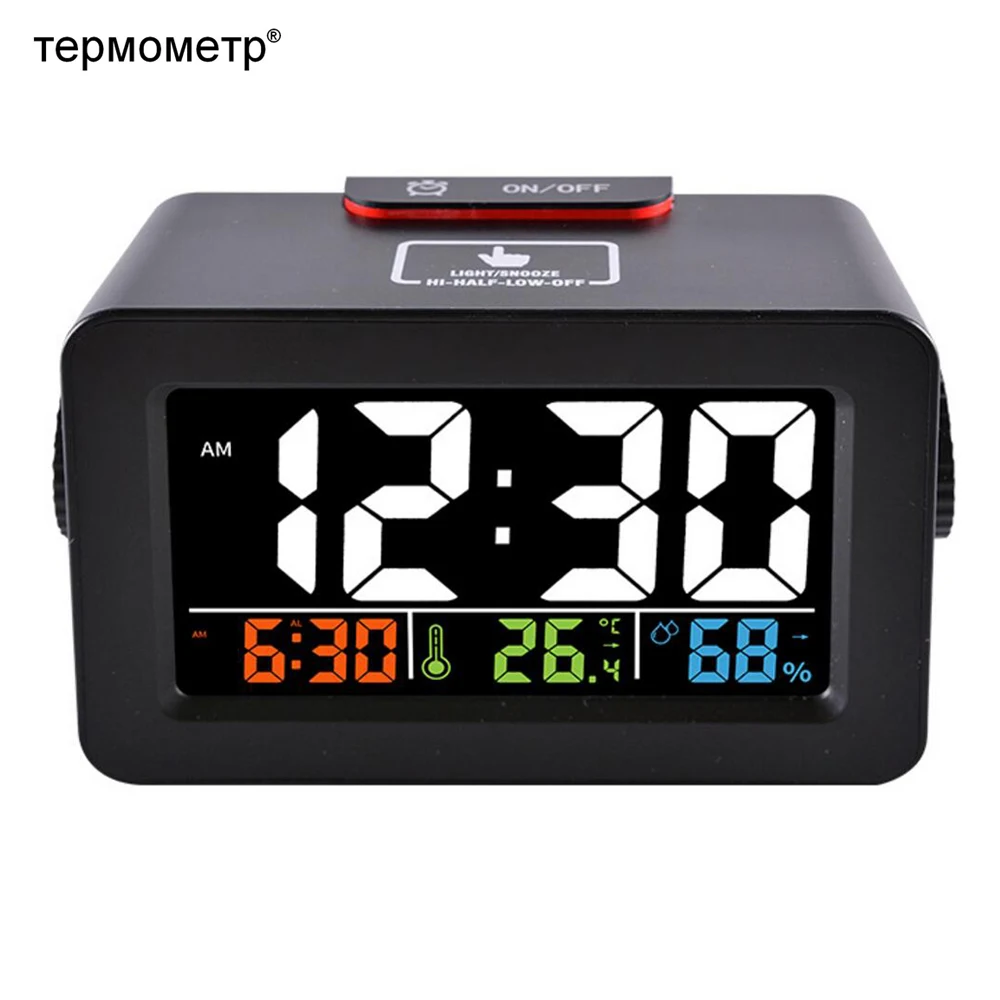 

Gift Ideas Digital Desk Clock Alarm Snooze with Temperature Thermometer Humidity Hygrometer Colorful Table Phone Charger Clock