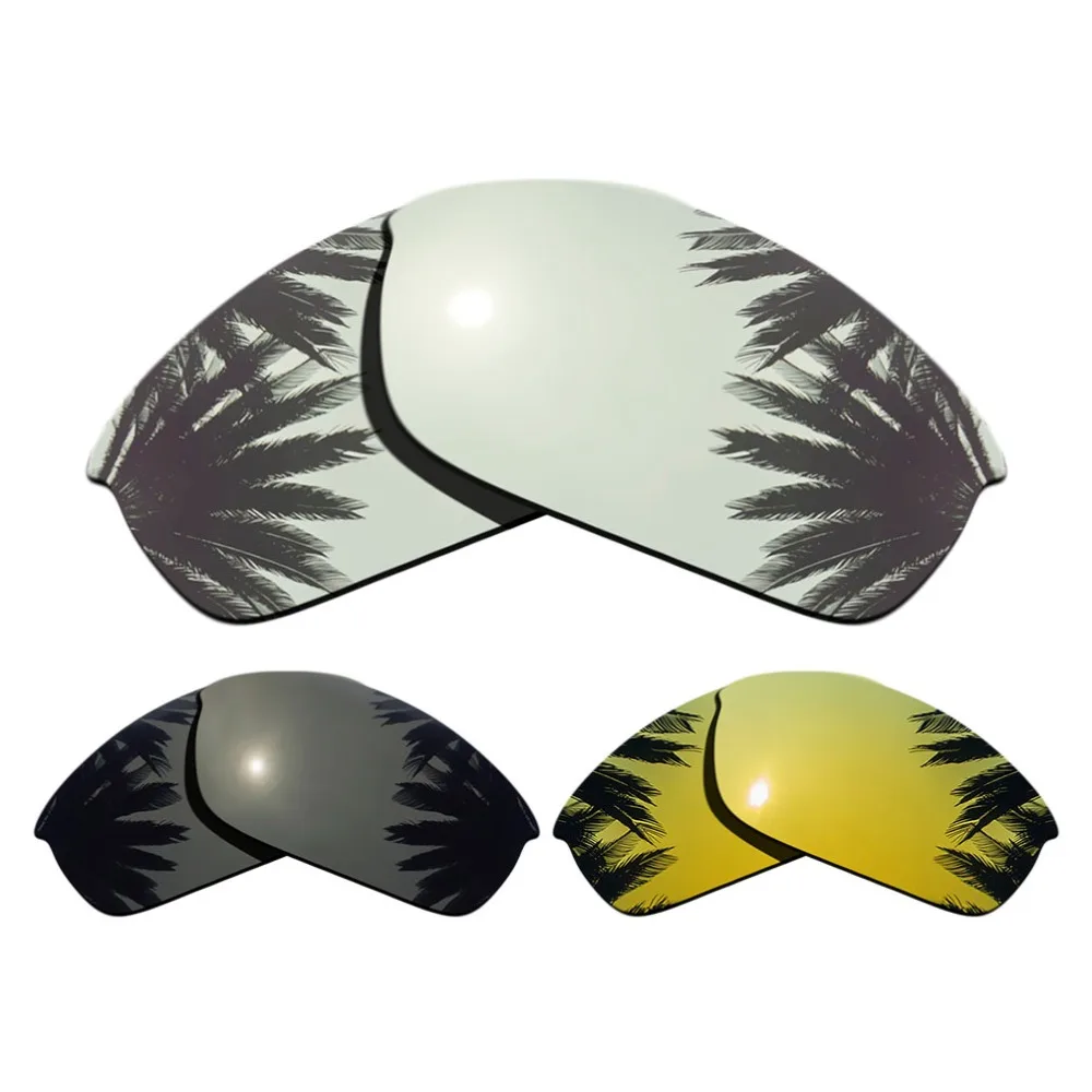 

(Silver Mirrored+Black+24K Gold Mirrored Coating) 3-Pairs Polarized Replacement Lenses for Flak Jacket 100% UVA & UVB Protection