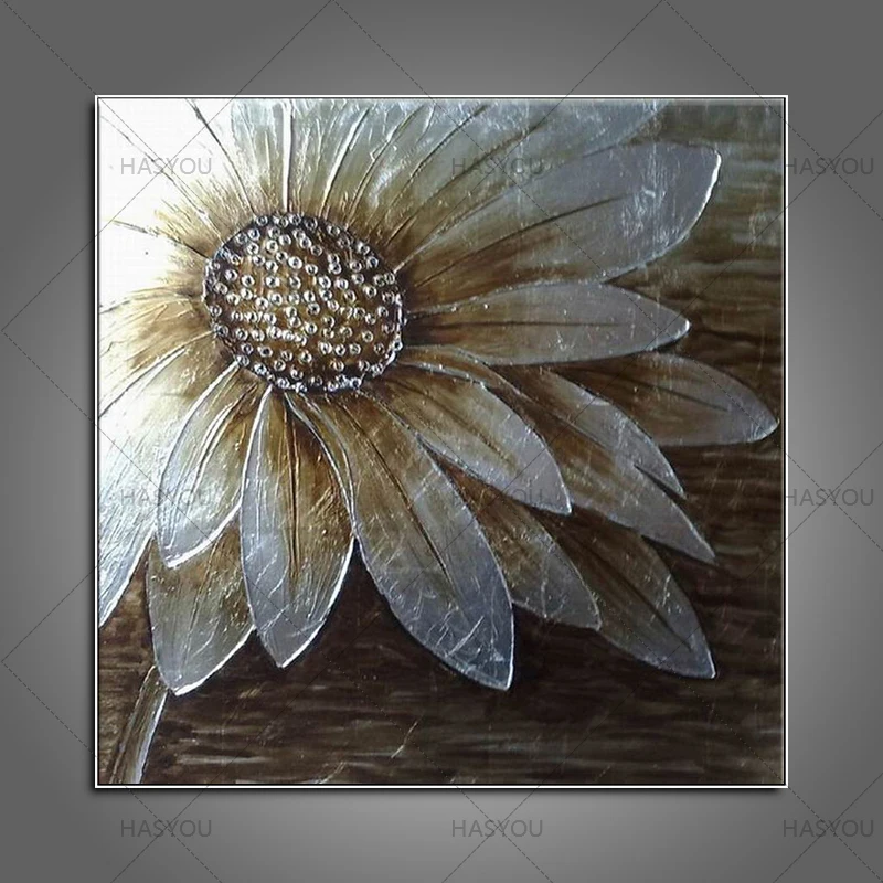 

New Modern Abstract Decorative White sunflowe Picture Handmade Oil Painting On Canvas Wall Art For Living Room