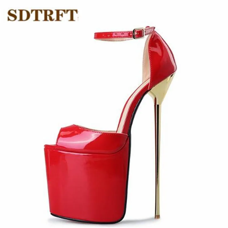 

SDTRFT Plus:46 47 48 49 50 SUMMER Peep Toe sandals 22cm thin high heels Patent leather sexy woman shoes platforms wedding pumps