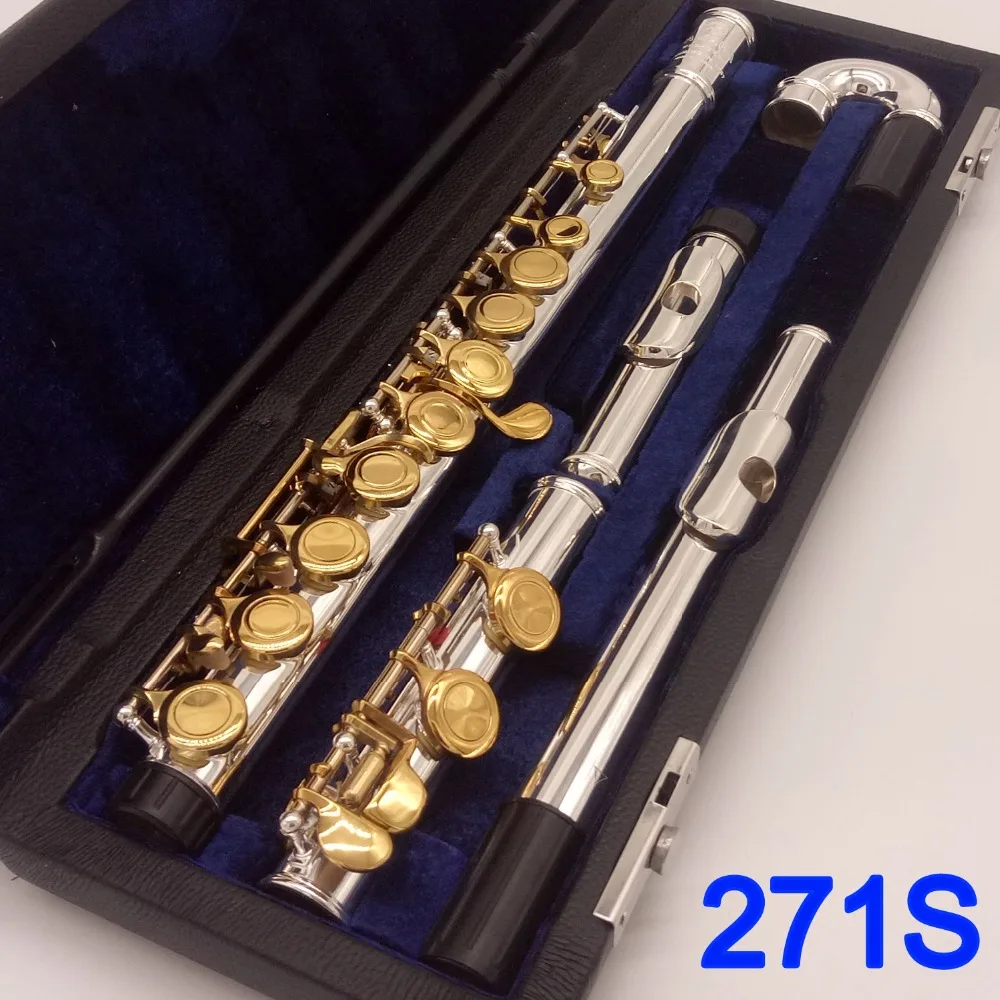 

Japan Professional Flute 271S Silver Plated Flute Gold Key Instrument Intermediate Student Curved Headjoint Flutes 16 Hole Close