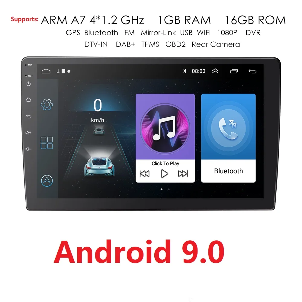 

2 Din Android 9.0 Car Radio Auto 4G Bluetooth WIFI Multimedia Player Universal Stereo 1024*600 Screen DAB RDS SWC OBD TPMS