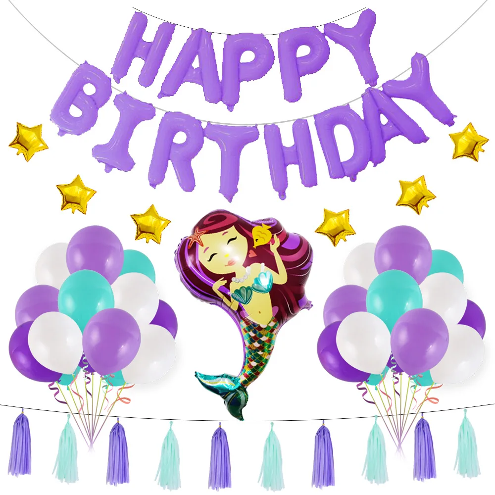 

Happy Birthday air Letters balloon combination Mermaid foil balloons kids toy wedding party birthday helium globos party baloon
