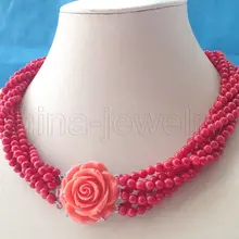 Песня дамская красивые 6row 5 мм круглый красный коралл ювелирные изделия кристалл женщин