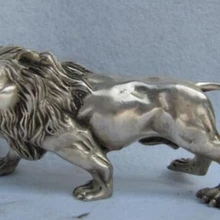 Китайский народный Рафинированный Белый Медный Серебряный кошачий животное свирепый Мужской лев статуя