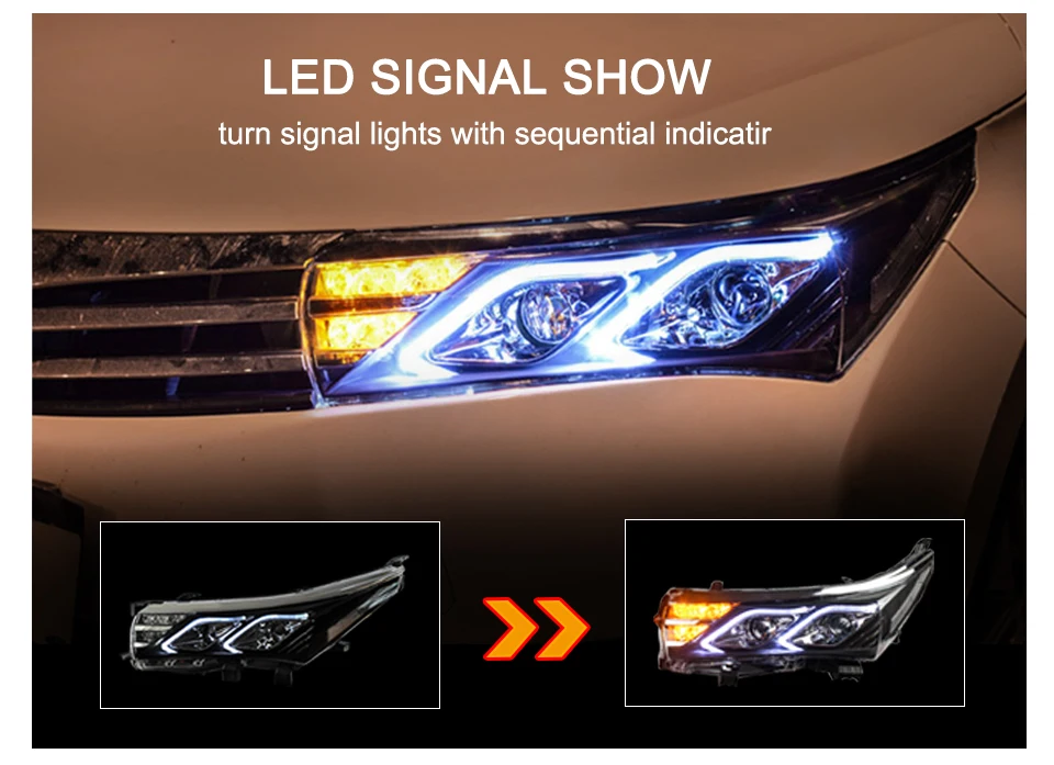 AcooSun LED Car Headlight Assembly For Toyota Corolla 2014 2015 DRL Turn Signal Lights Projector Lens Plug and Play Head Light (4)