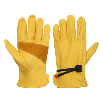 

1 Pair Vintage Leather Yellow Motorcycle Bike Gloves Anti-slip Riding Sport Work Hunting Full Finger Gloves S M L XL Universal