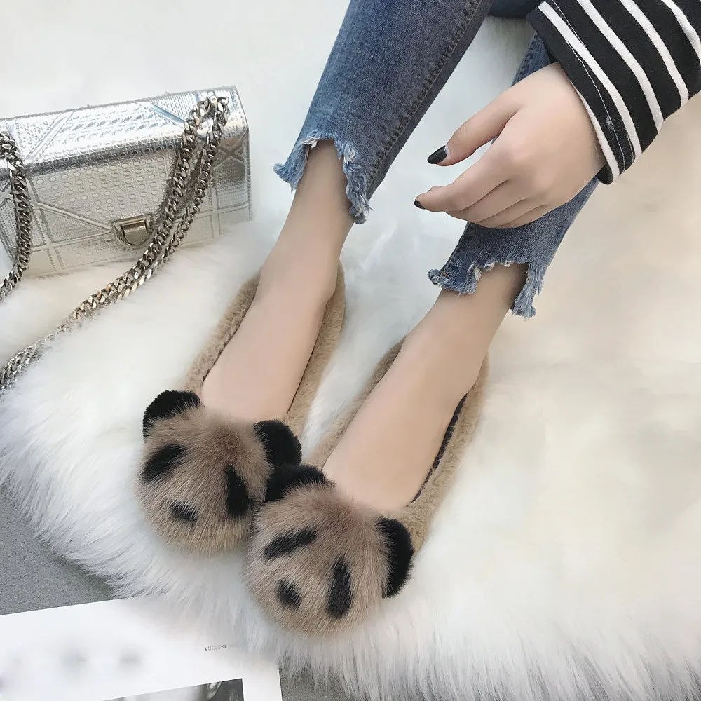

Szyadeou Women Large Size Cat Flat Warm Soft Plush Shallow Lazy Fashion Peas Shoes zapatos de mujer chaussures femme modis 10