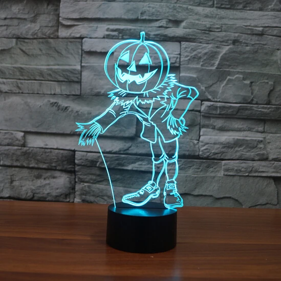 

Hot NEW 7color changing 3D Bulbing Light pumpkin head Halloween 2 visual illusion LED lamp creative action figure toy Christmas