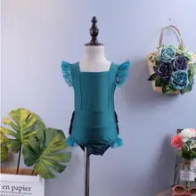 Летний модный милый цельный купальник темно-зеленого цвета для маленьких девочек, 5 шт./партия