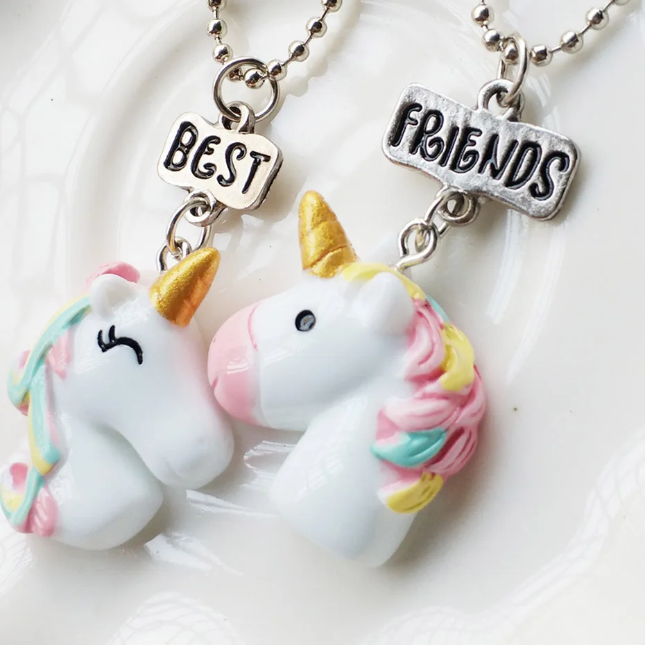 

2PCS/Lot Unicorn Pendant Necklaces For Children Girls Best Friend Friendshipe Necklace Chain Jewelry N1139