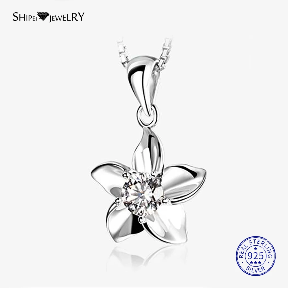 

Shipei 100% 925 Sterling Silver White Sapphire Flower Pendant Necklace for Women Graduation Christmas Gift Best Fine Jewelry