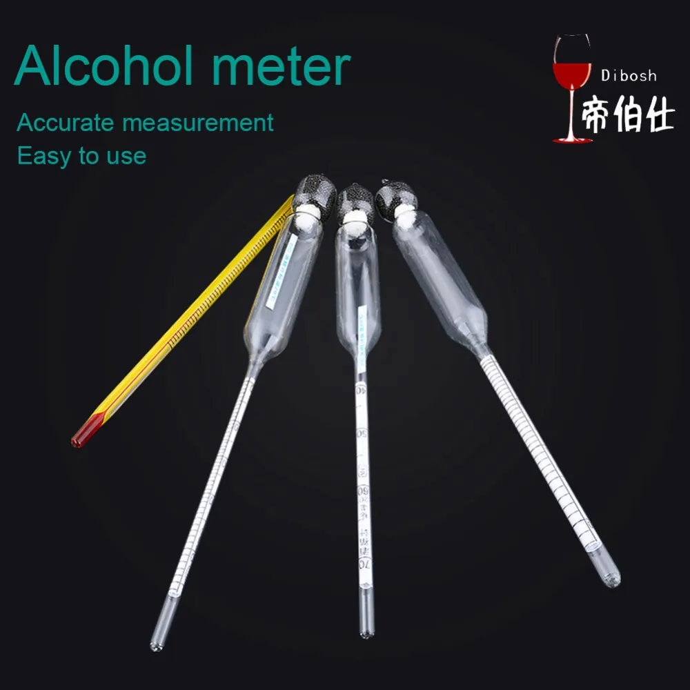 3 Pcs 0- Hydrometer Alcoholmeter Tester Set Alcohol Concentration Meter + Thermometer Domestic Distillation Alcohol Meter