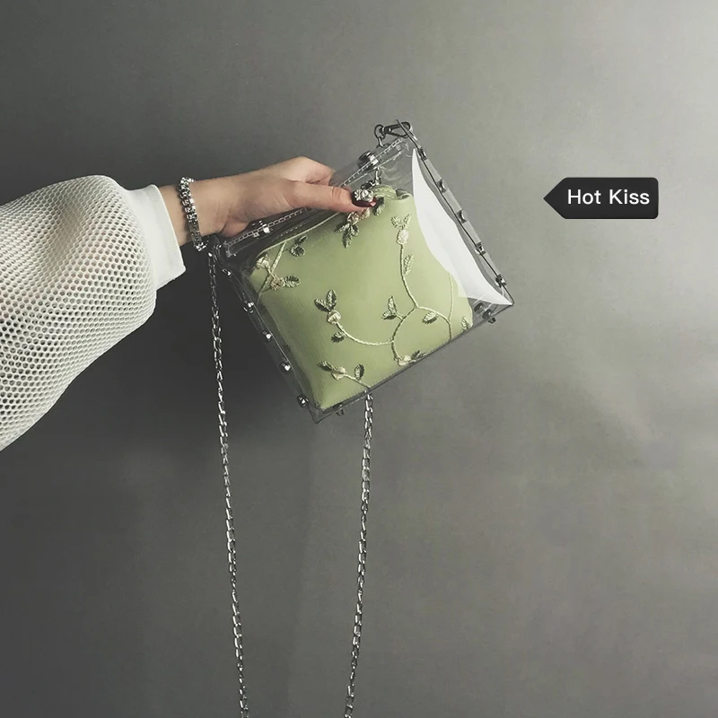 Transparent jelly packet female 2019 summer new wave Korean version of the wild lace chain bag fairy shoulder Messenger bag