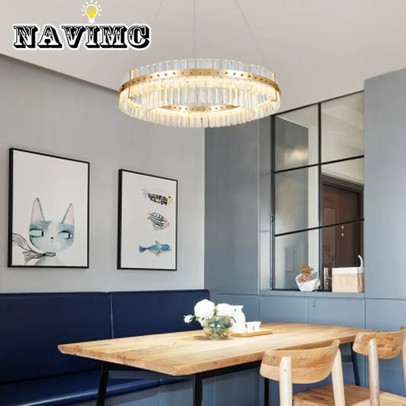 

Postmodern LED Round Chandelier K9 Crystal Lighting Fixture For Dining Room Decorating AC 110-240V