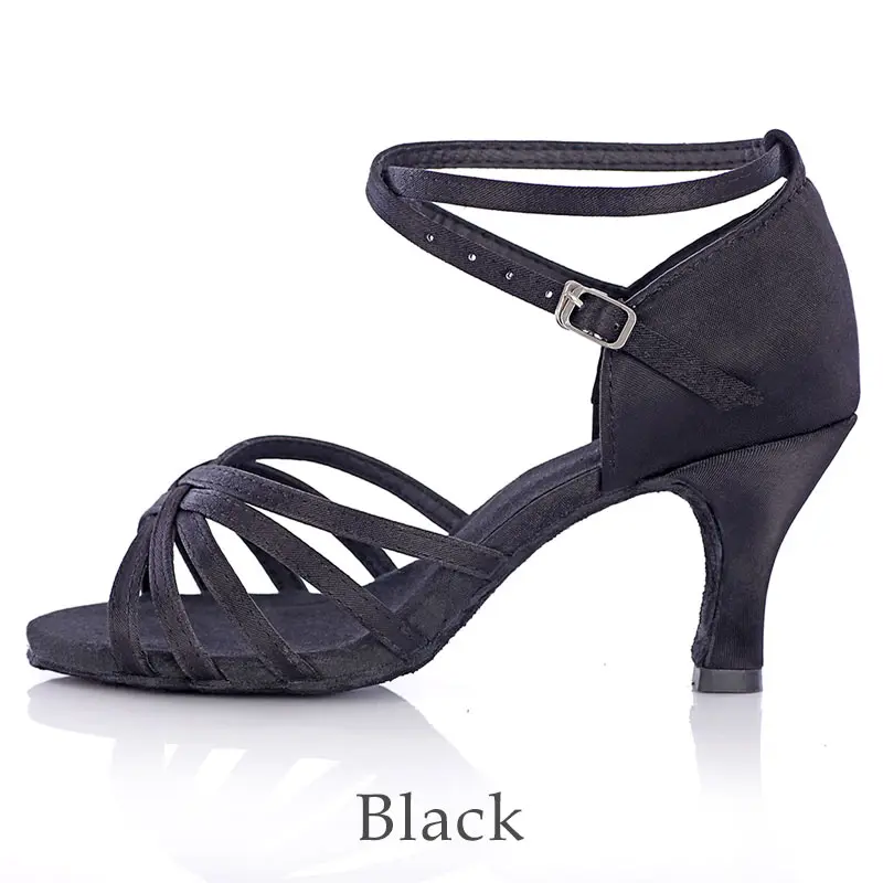 Профессиональная женская обувь для латинских танцев; сандалии для танго, сальсы; обувь для танцев/тренировок для девочек/женщин; Обувь для бальных танцев на каблуке 7 см - Цвет: Black 7cm heel