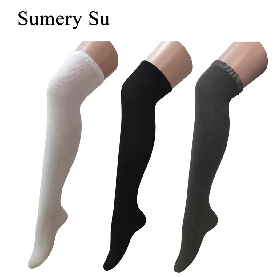 

3 Pairs/Lot Stockings Women Thigh High Over Knee Cotton Solid Color Sexy Cute Slim Ladies Girls Female Winter Autumn