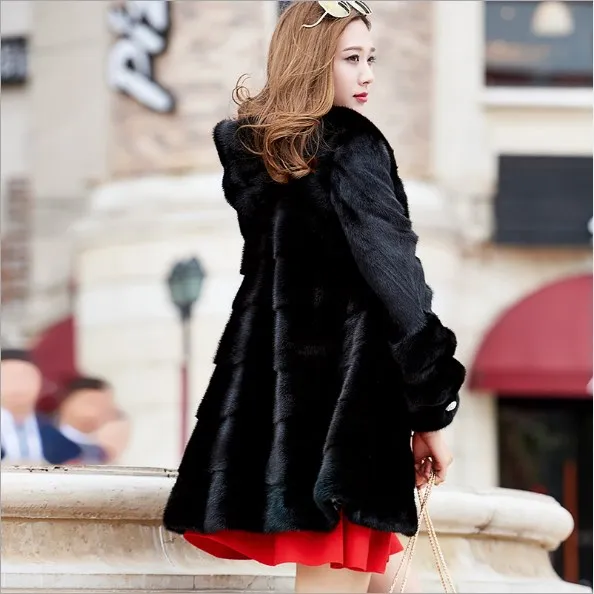 Роскошные длинные пальто из искусственного меха женская манто femme hiver зимнее пальто плюс размер пушистая с капюшоном искусственная Меховая куртка пальто FW122 - Цвет: Черный