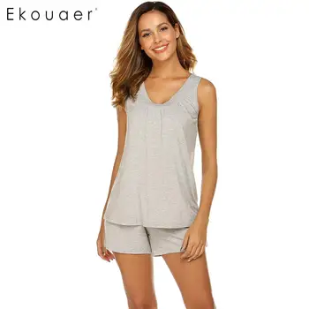 

Ekouaer Women Soft Summer Pajamas Set Lounge Nightwear V-Neck Sleeveless Vest Top Shorts Loose Pyjama Sleepwear Sets