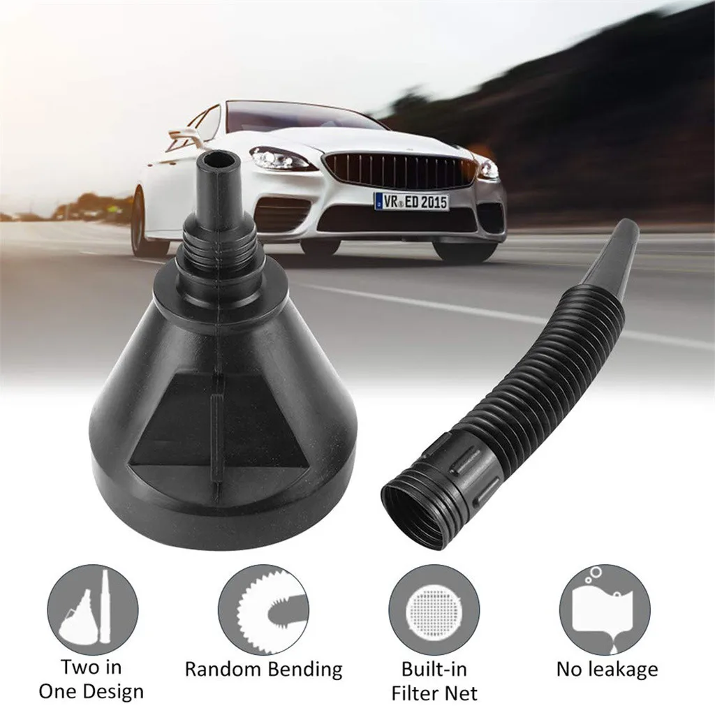 2 x Gas Oil Fuel Auto Car Boat Plastic Funnel Long Flexible Spout Home Garage