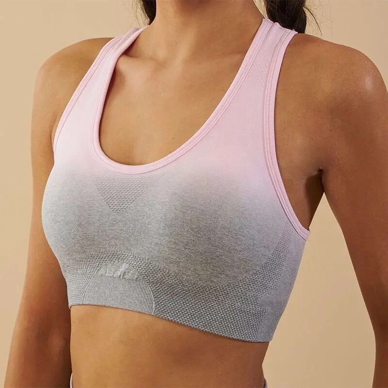 

2019 New Summer Fashion Gradient High Stretch Women Quick Dry Padded Top Fitness Running Gym Seamless Sport Bra