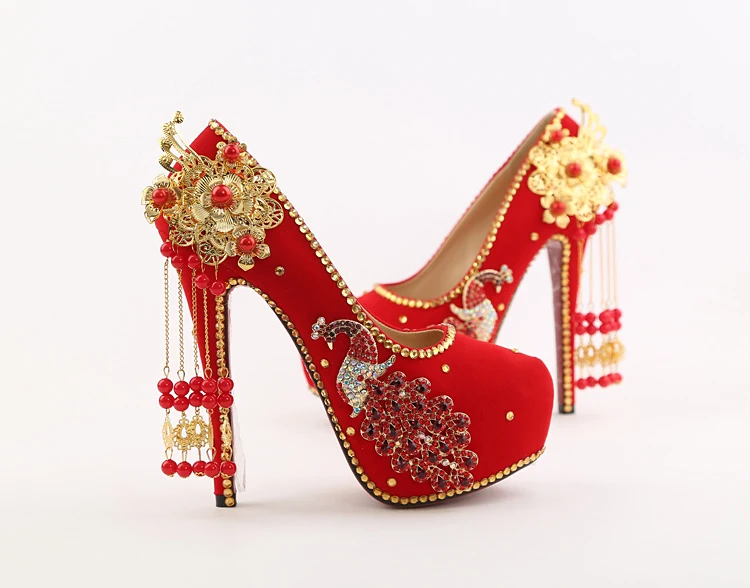 20_2018 Spring Red Stiletto High Heeled Platform Pumps Wedding Pointed Bridal Shoes Online 14cm Hot Sale