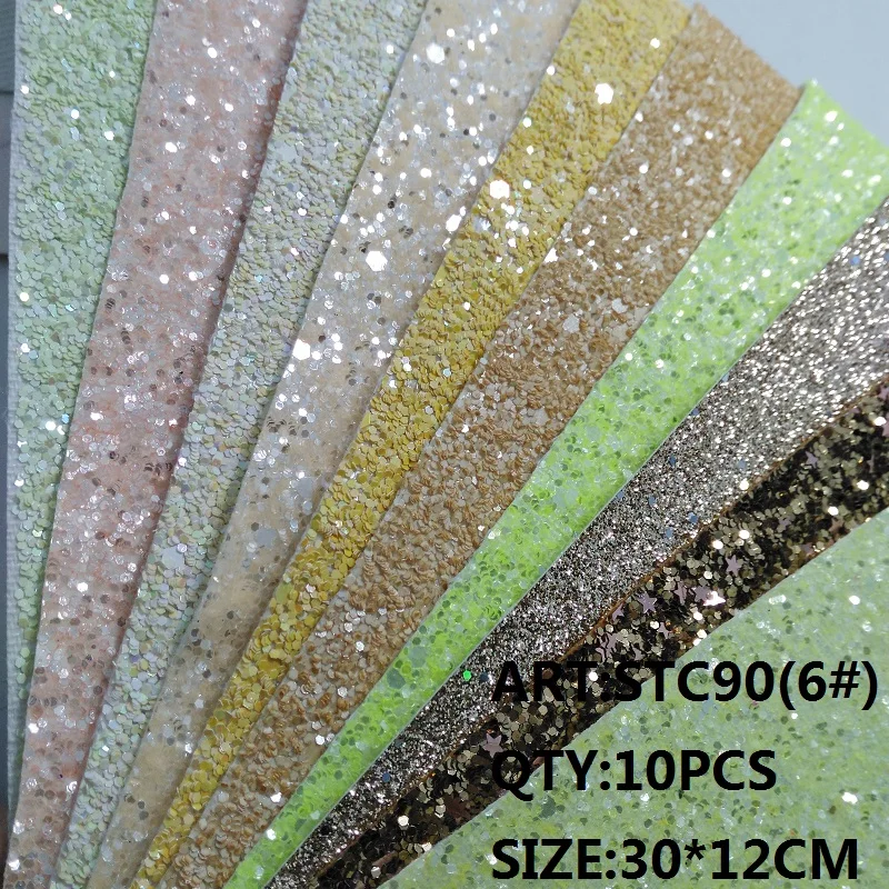 Прозрачный запас 1 комплект(10 шт.) 30X12 см Alisa Glitter Cuero Sintetico блестящая кожа для DIY аксессуары для волос ремесло STC90 - Цвет: 6