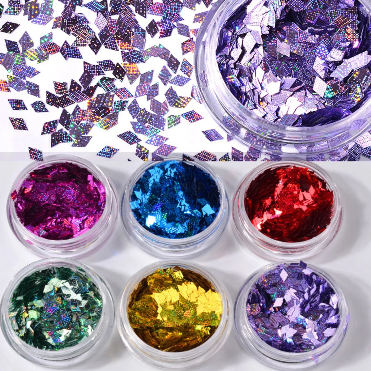 6 Pcs Rhombus Rainbow Paillettes Nail Art Dazzling Mixed Diamond DIY 