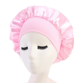 Online Frauen Bad Satin Dusche Schlafen Hut Schlummertrunk Breite Krempe Unisex Weiche Feste Elastische Chemotherapie Salon Bonnet Haarpflege L0727