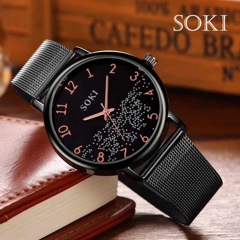 

Women Watch Quartz SOKI Brand Concise Lastest Mesh Strap Galaxy Female Rose Gold Round Leisure Ladies Watch Relogio Feminino