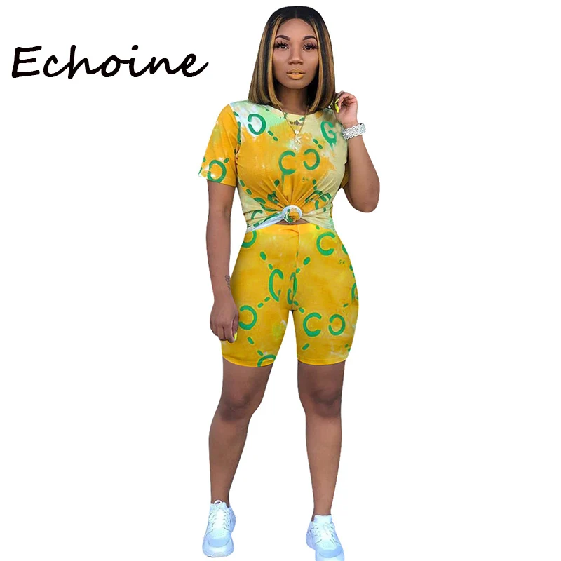 

Echoine Casual Print 2 Piece Set Short Sleeve Crop Top + Pants Women Summer Clothes For Women Outfits