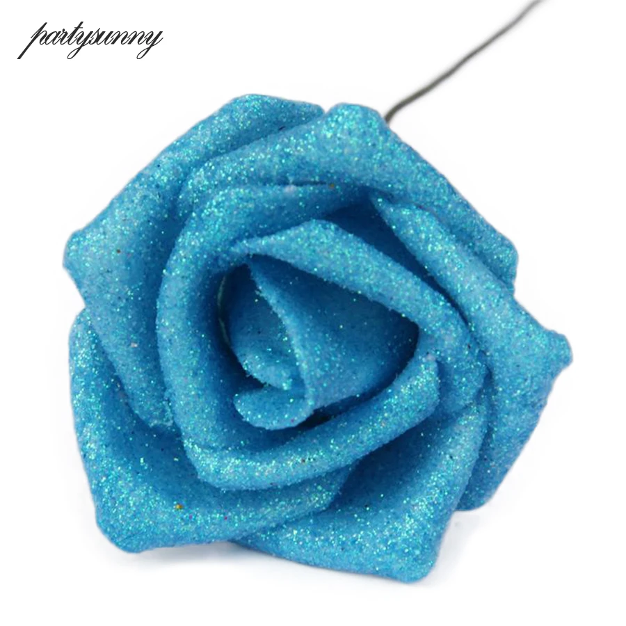 10PCS Foam Fake Flores PE Roses DIY Handmade 5.5cm Blue Gold Sequins Artificial Flowers for Wedding Valentine's Day Decoration 10PCS Foam Fake Flores PE Roses DIY Handmade 5.5cm Blue Gold Sequins Artificial Flowers for Wedding Valentine's Day Decoration