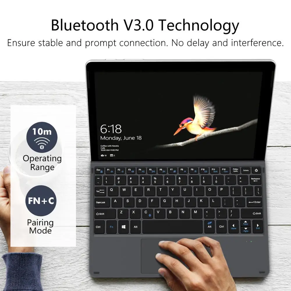 MoKo type чехол для microsoft Surface Go, легкая ультра-тонкая беспроводная bluetooth-клавиатура с микро-usb зарядным кабелем