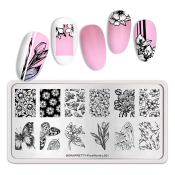 

BORN PRETTY Nail Stamping Plates Rectangle 3D Geometric Flower Floral Stamp Stencils for Nail Art Stamp Manicuring Plate