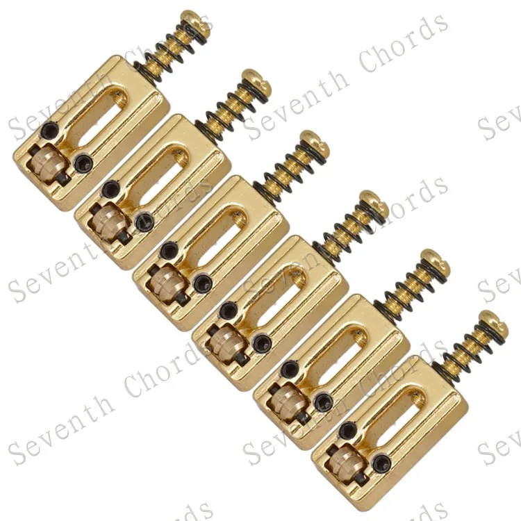 Gold x 6 Pcs 6 шт. винтажное роликовое седло гитары мост струнные седла для электрического моста/хромовый и черный и золотистый на выбор - Цвет: Gold x 6 Pcs