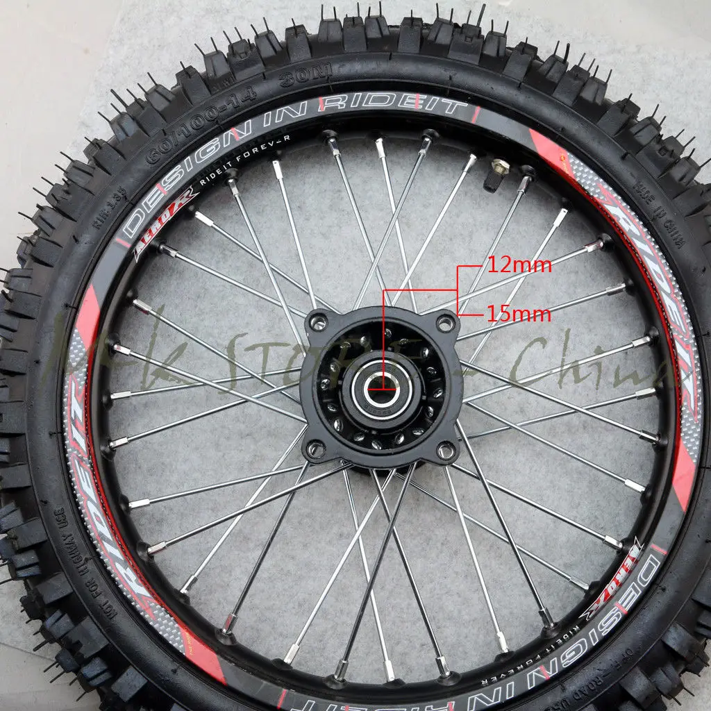 Переднее 14 ''колесо для питбайка GuangLi 60/100 шина и спицевая с 32 отверстиями KTM CRF PRO