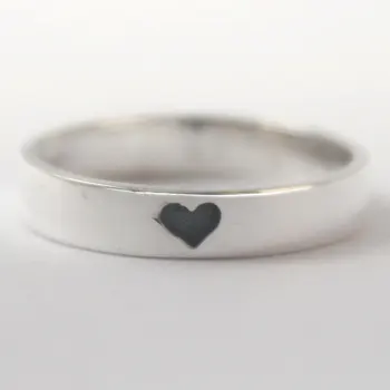 

Newest silver plated Ring with tiny oxidized Black heart and carved heart inside Romantic Ring Best Gift To Lovers