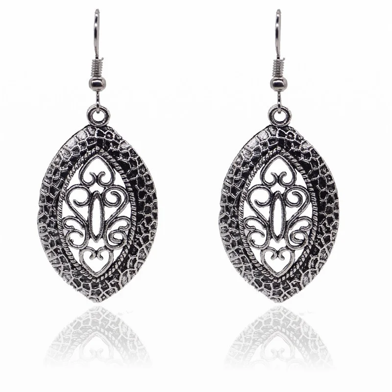 

Silver Hollow Tibetan Retro Earrings Gift Girl Women Jewelry Ethnic Sale 1 Pair