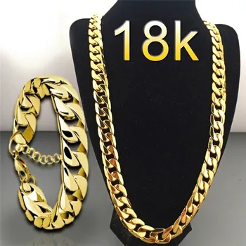 

BOAKO Fashion Long Gold Color Curb Cuban Chain Necklace Hip Hop Necklaces For Men Women Party Jewelry Colar 18-30inch X7-M2
