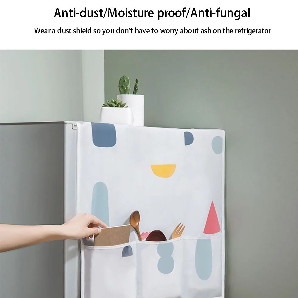 Waterproof PEVA Print Refrigerator Cover Dust Cover With Storage Bag Kitchen Supplies