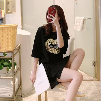 

Yidanna Women Summer Nightgown Short Sleeved Cotton Sleep Clothing Fashion Sleepshirt Female O Neck Sleepwear Lady Nightwear