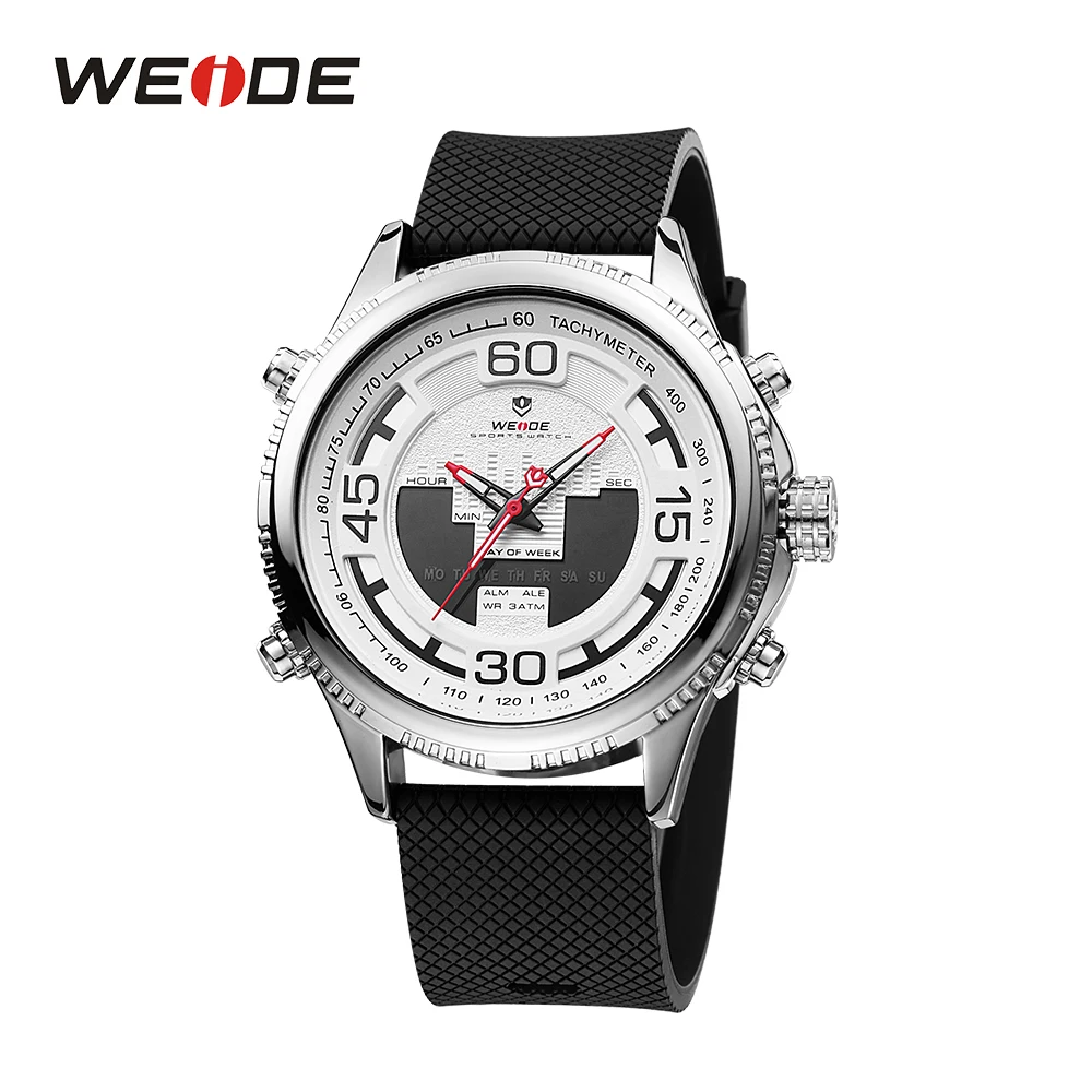 WEIDE Military Men Sports Analog Digital Display Back Light Date Week Quartz Stopwatch Stainless Steel Band Strap Wristwatches
