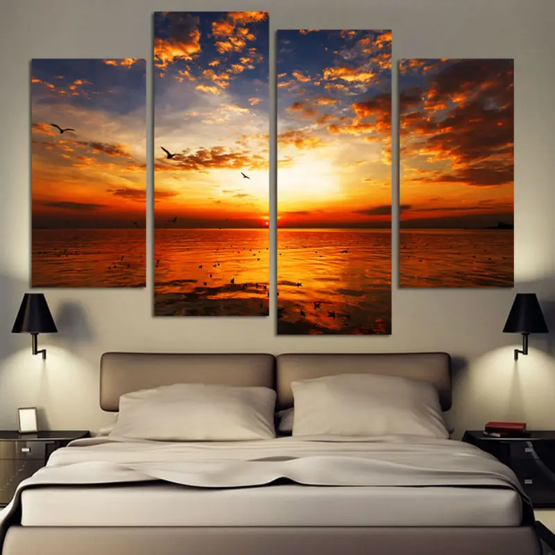 New-Modular-Pictures-4-Panel-Sea-sunset-Wave-Landscape-modular-paintings-Picture-Cuadros-Canvas-Art-Modern